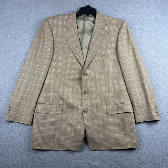 Ermenegildo Zegna 15 Milmil 15 Blazer Mens 46L Beige Check Wool Coat 3 Button